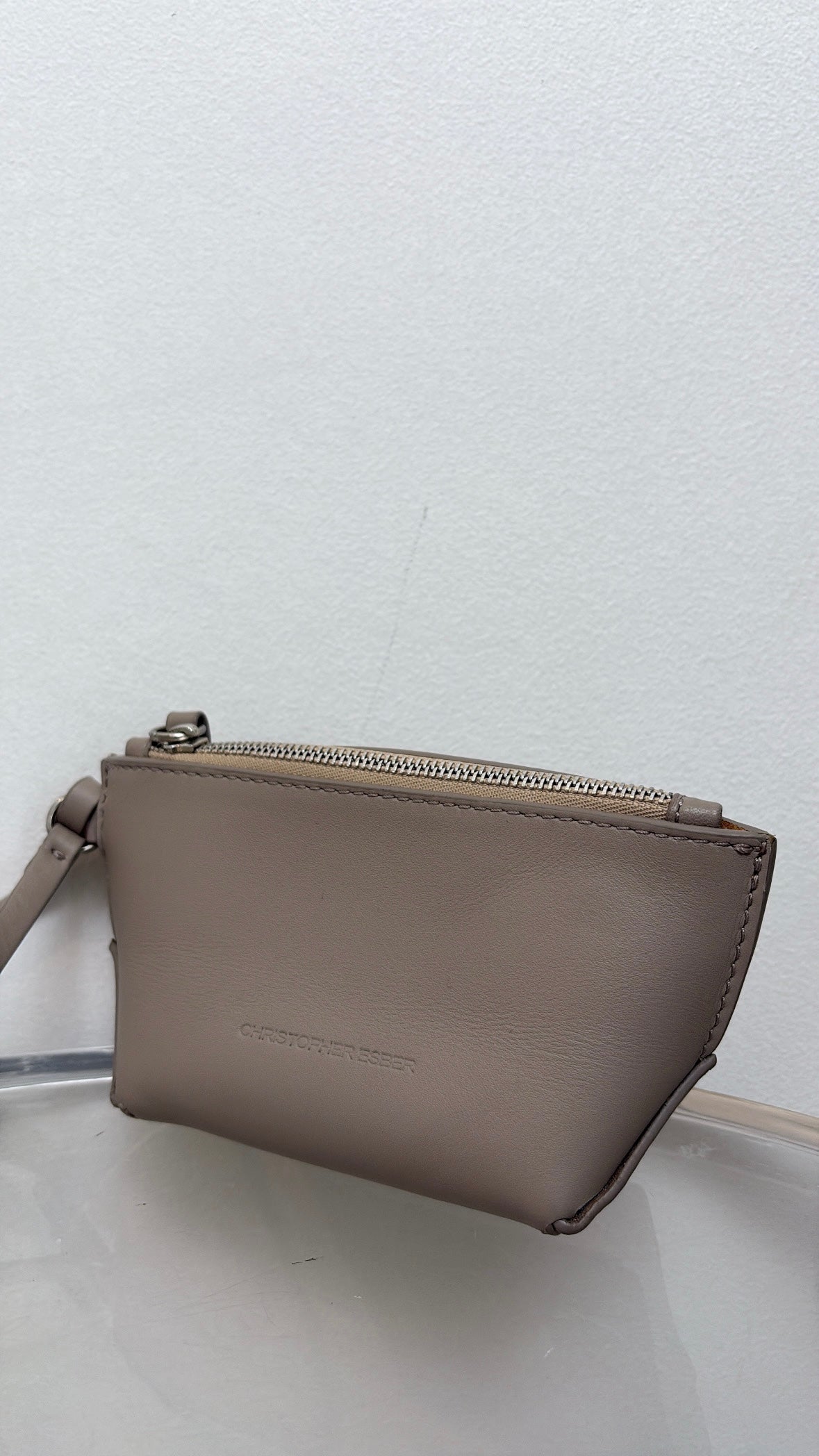 Christopher Esber Taupe Leather Mini Wristlet Pouch