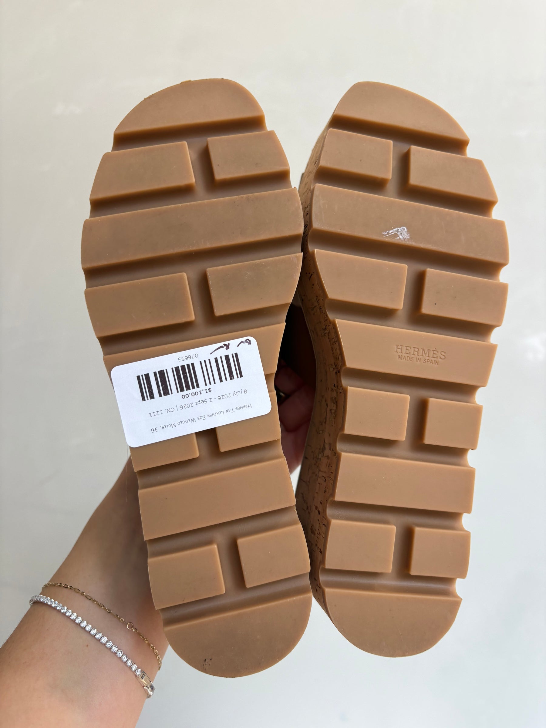 Hermès Tan Leather Eze Wedged Mules, 36