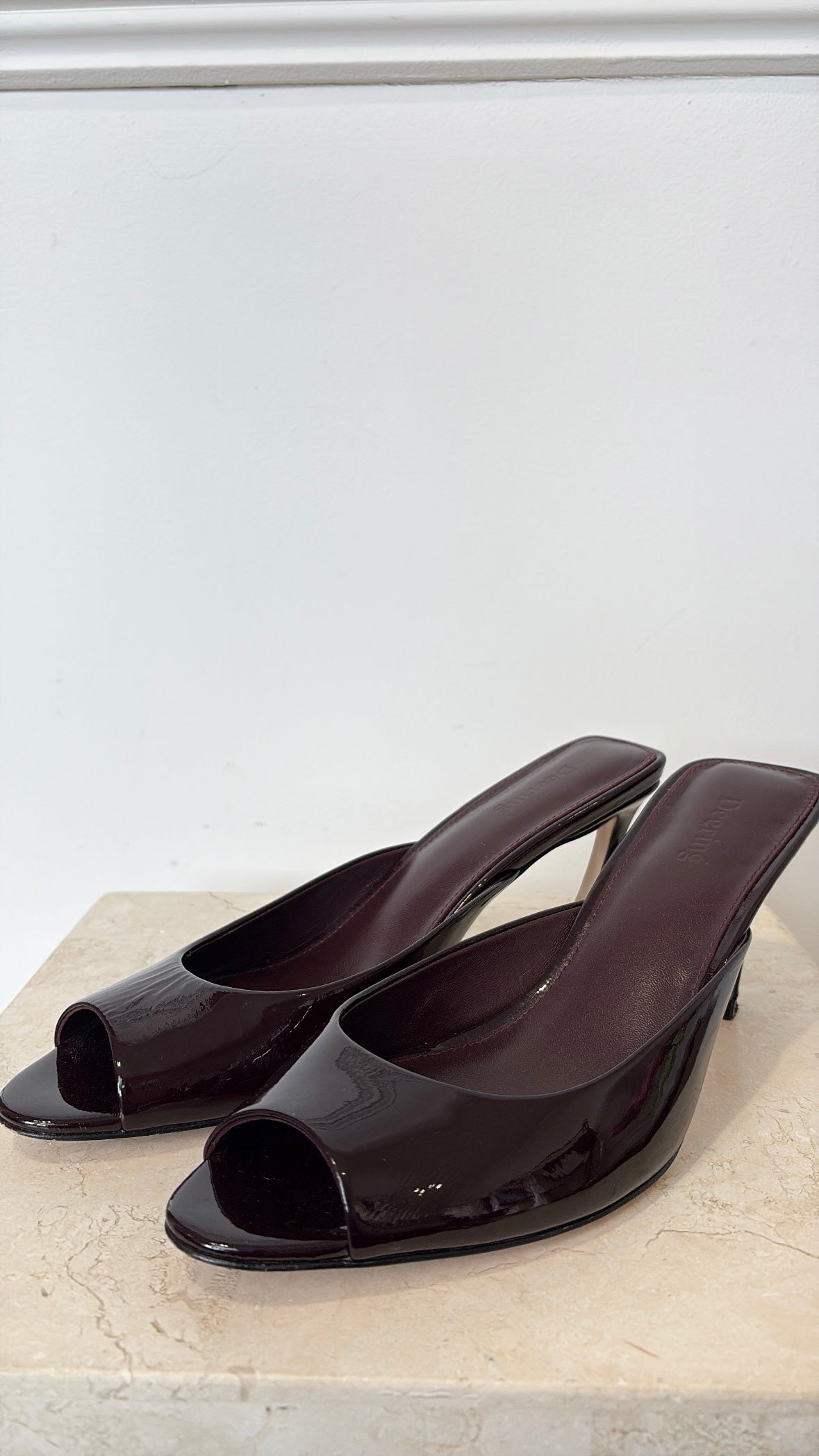 Deering Burgundy Patent Leather Mules, 39