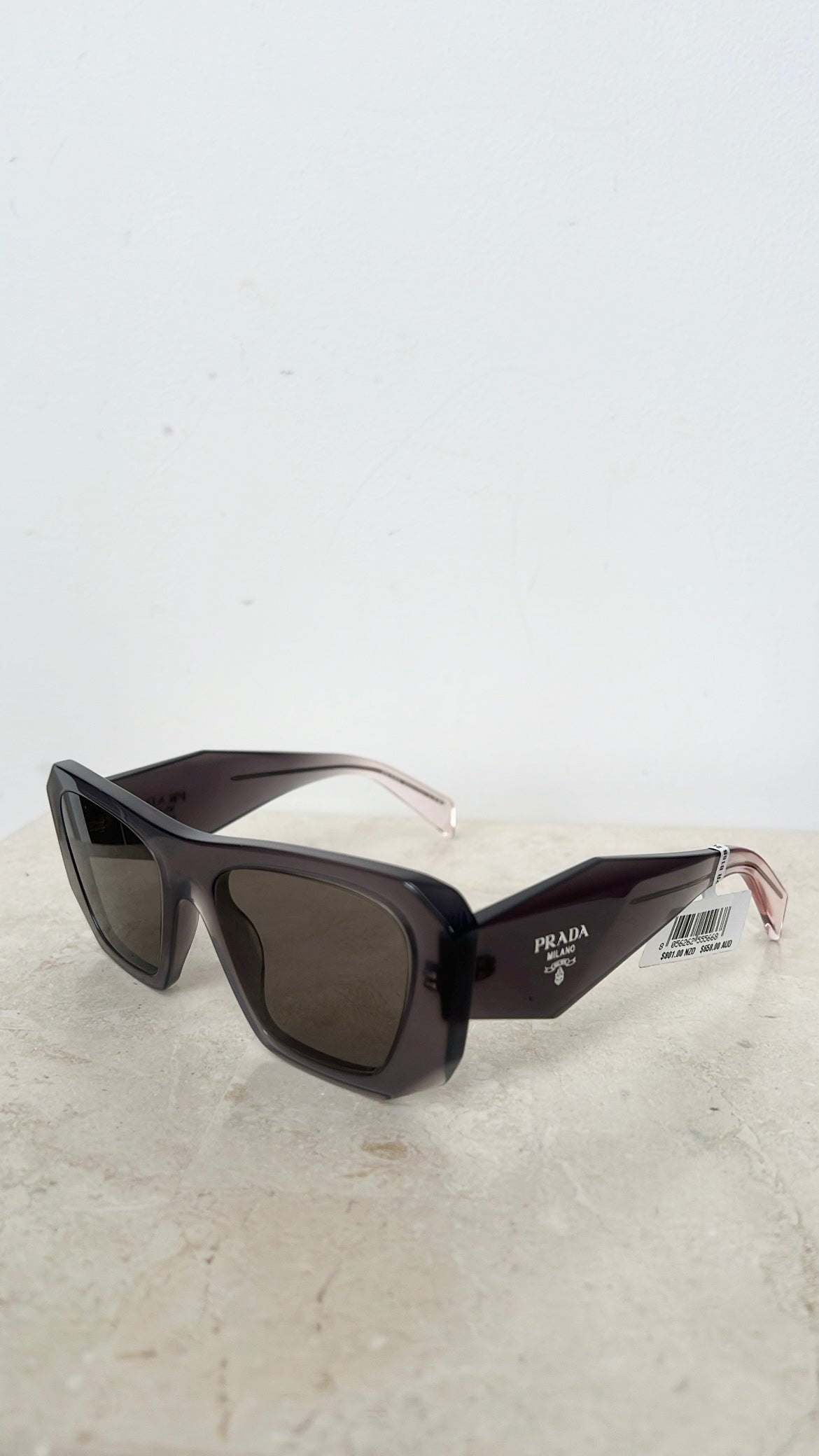 Prada Grey Gradient Arm Oversized Symbole Sunglasses