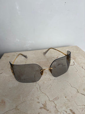 Miu Miu Grey and Gold Wrap Around Logo Sunglasses