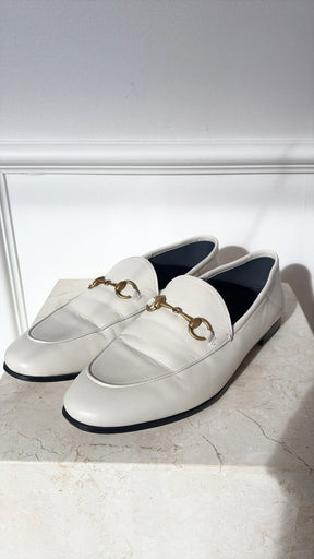 Gucci Cream Jordaan Leather Loafer, 40