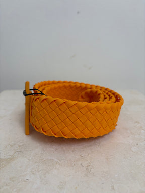 Bottega Veneta Orange Intracciato Rubber Belt, 42