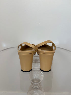 Chanel Beige Leather and Black Heeled Slingback, 40C