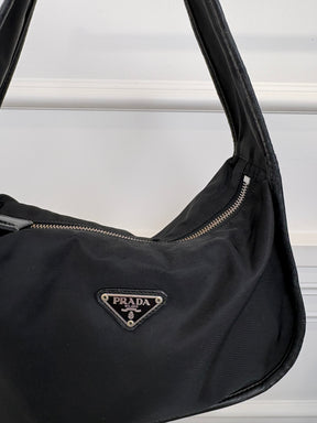 Prada Black Nylon Leather Trimmed Shoulder Bag