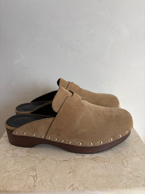 Hermès Taupe Suede Calya Cloggs, 38