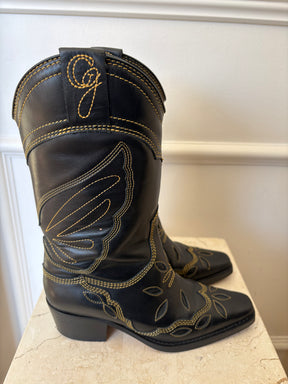 GANNI Embroidered Cowboy Boots Black, 36
