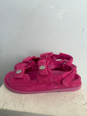 Chanel Pink Suede Quilted Dad Sandals, 40.5C