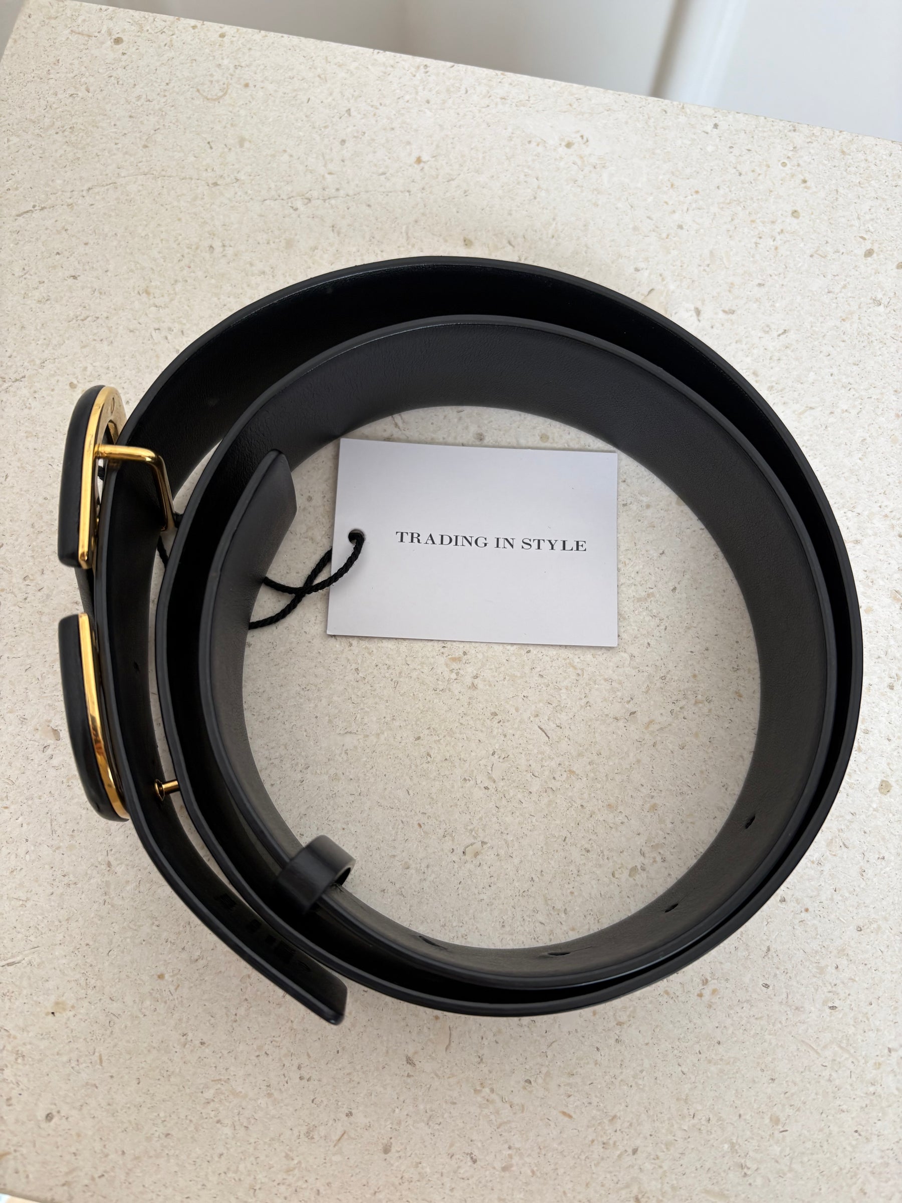 Valentino Garavani Black on Black Leather Logo Belt, 80