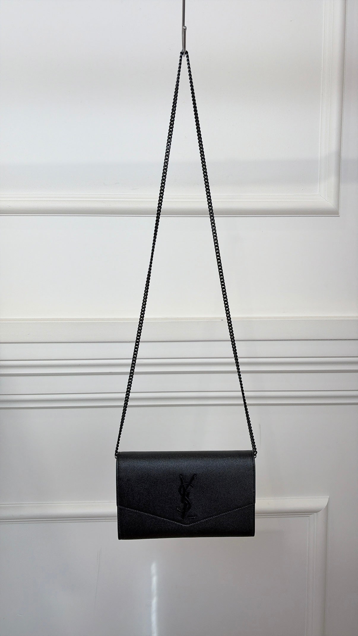 Saint Laurent Black Grained Leather Envelope Flap Chain Bag Black HW