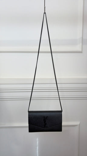 Saint Laurent Black Grained Leather Envelope Flap Chain Bag Black HW