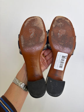 Dior Navy and Beige Canvas Logo Heeled Mules, 39.5
