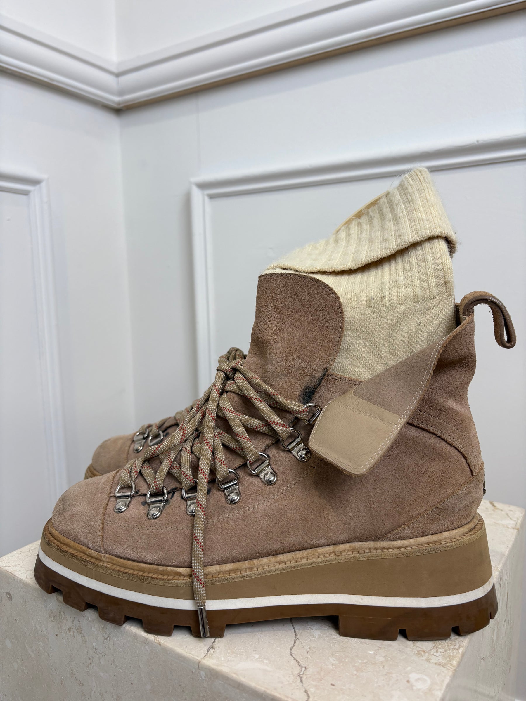 Jimmy Choo Beige Suede Sock Hiking Boots, 39