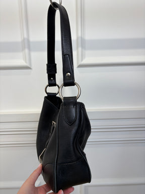 Ralph Lauren Vintage Black Leather Silver Stirrup Shoulder Bag