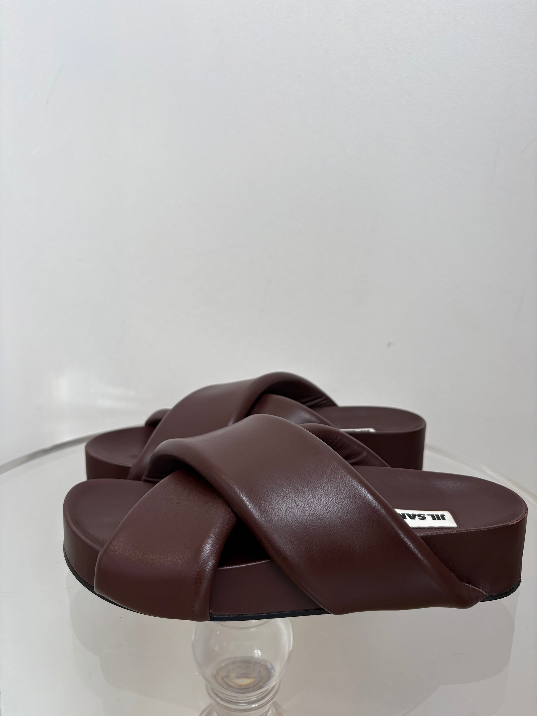 Jil Sander Burgundy Padded Leather Slides, 40