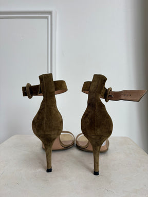 Gianvito Rossi Gold Leather and Khaki Suede Ankle Strap heels, 38.5