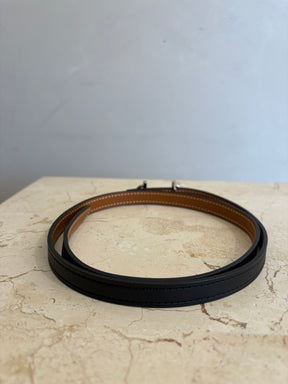Hermès Black and Tan Leather Reversible Silver Gamma Buckle Belt 13 mm, 70