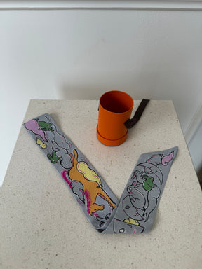 Hermès Grey Multi Rabbit Print Silk Twilly