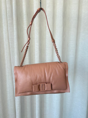 Salvatore Ferragamo Dust Rose Leather Pillow Chain Shoulder Bag