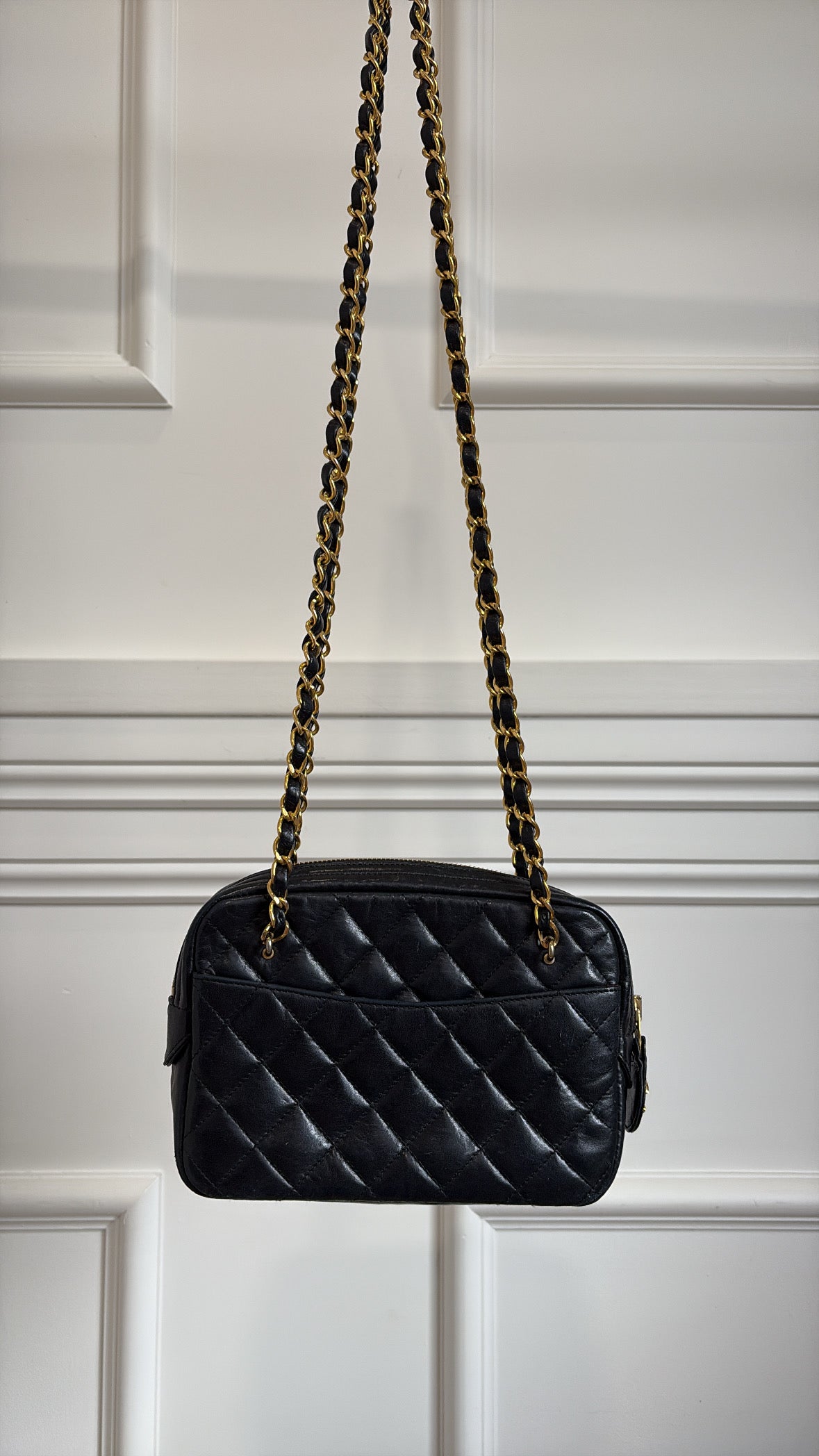Chanel Navy Quilted Lambskin Leather Shoulder Camera Bag