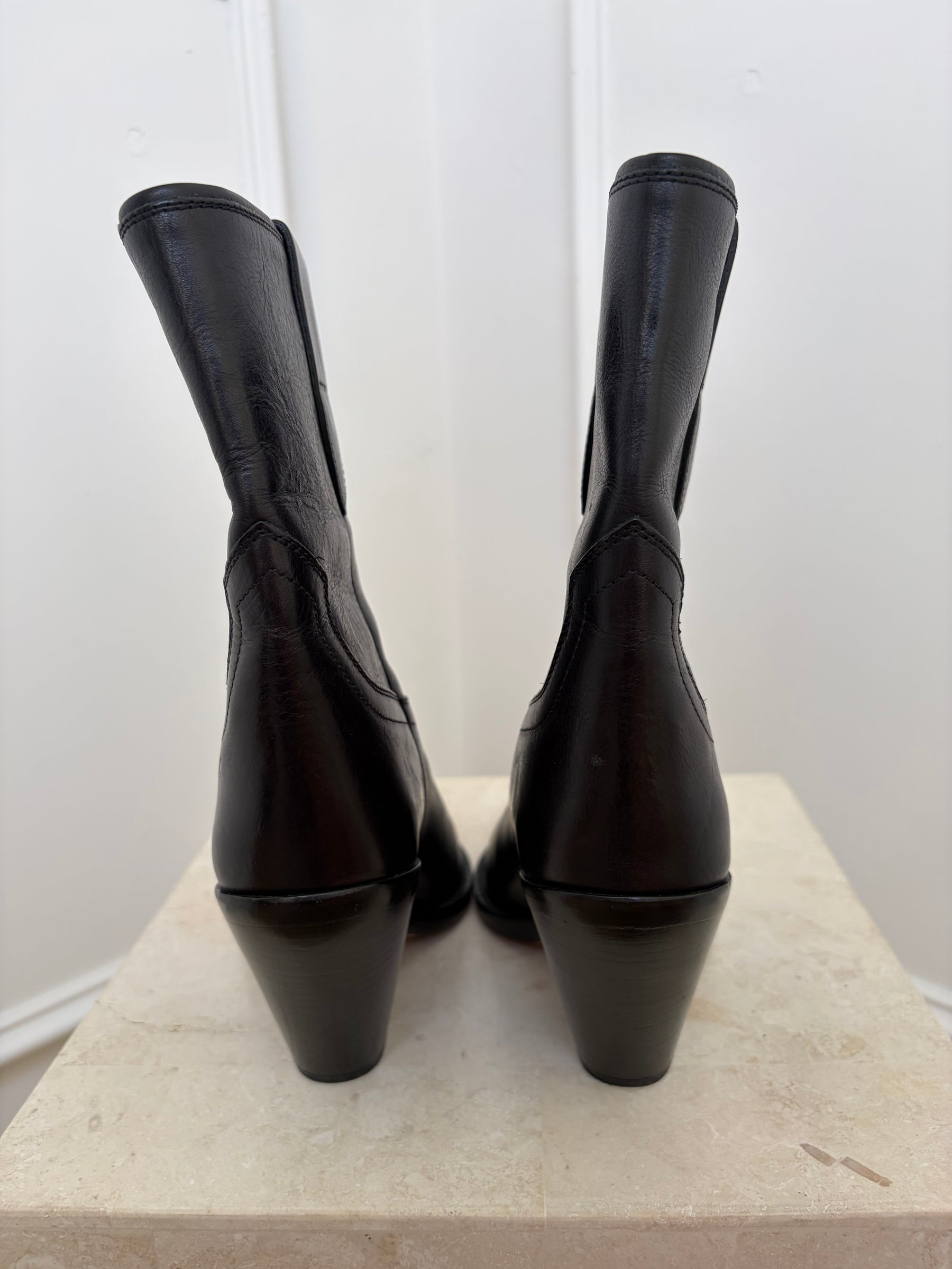 Isabel Marant Black Leather Western Ankle Boots, 38
