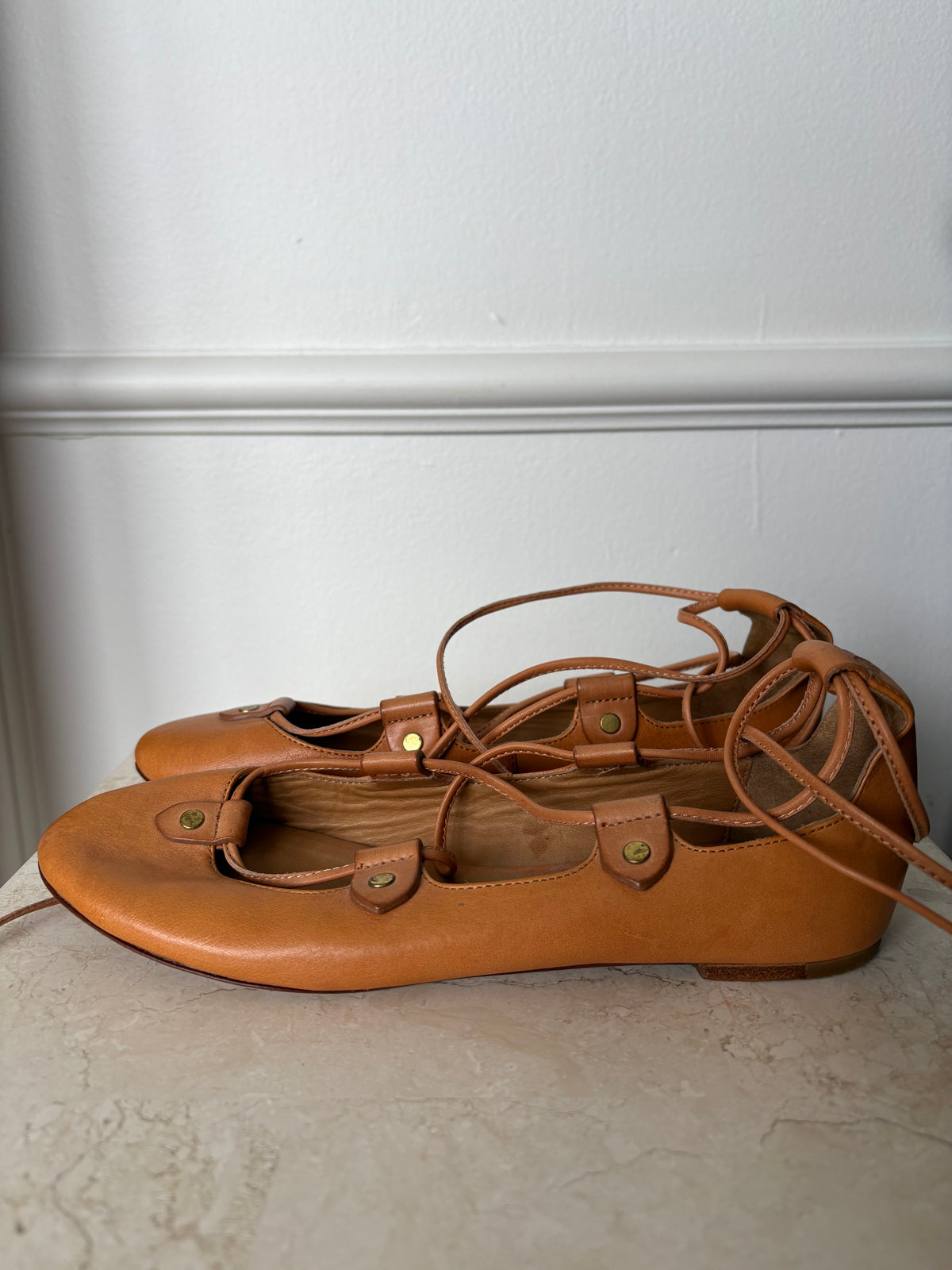 Isabel Marant Brown Leather Lace-up Ballet Flats, 36