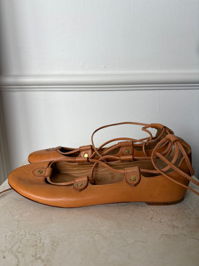 Isabel Marant Brown Leather Lace-up Ballet Flats, 36