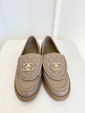 Chanel Dark Beige CC Turn Lock Loafers, 36.5 C