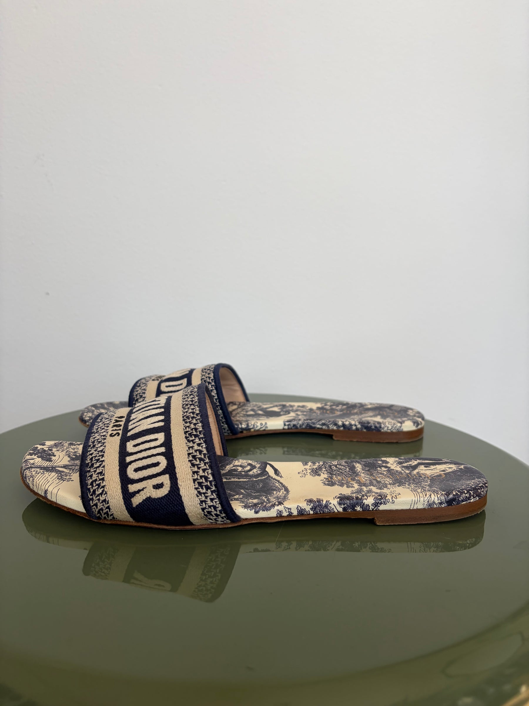 Dior Navy and White Toile De Juoy D way Slides, 38