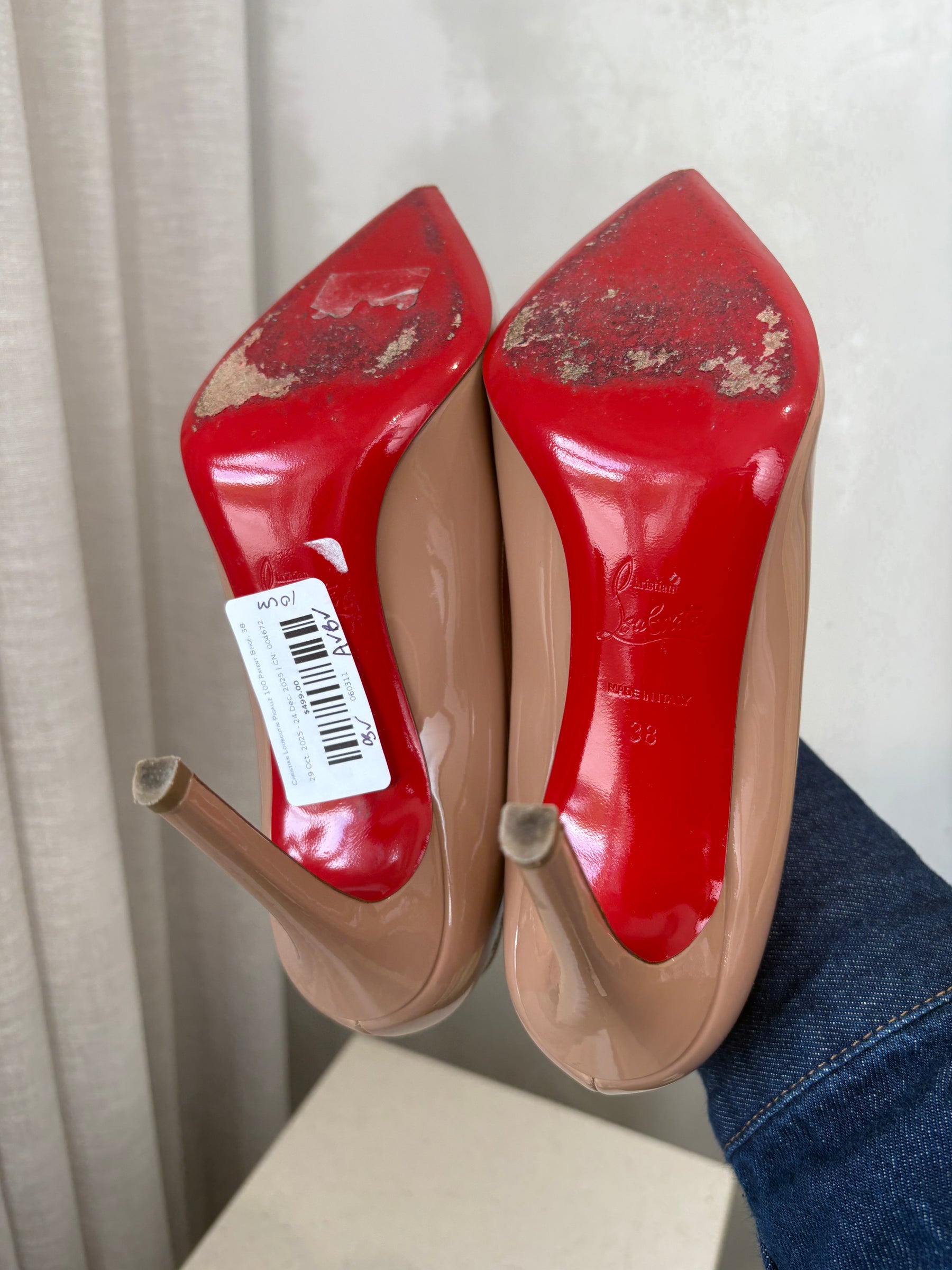 Christian Louboutin Pigalle 100 Patent Beige, 38