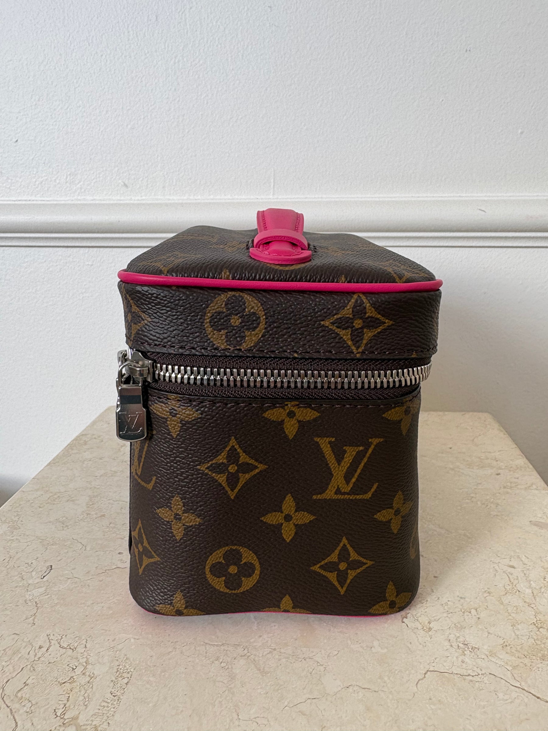 Louis Vuitton Canvas Monogram Nice Mini Toiletry Bag with Pink Leather Trim