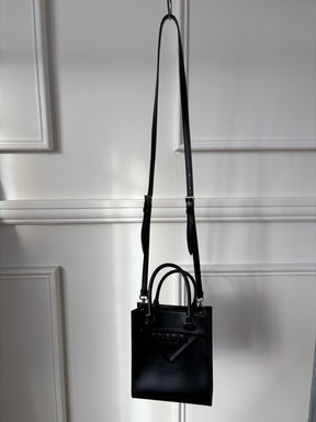 Prada Black Leather Triangle Logo Mini Tote