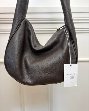 A-ESQUE Brown Grained Leather Crossbody Slouch Bag