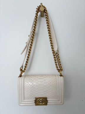 Chanel White Python Leather Small Boy Bag