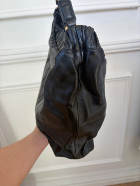 Anine Bing Black Leather Logo Shoulder Bag