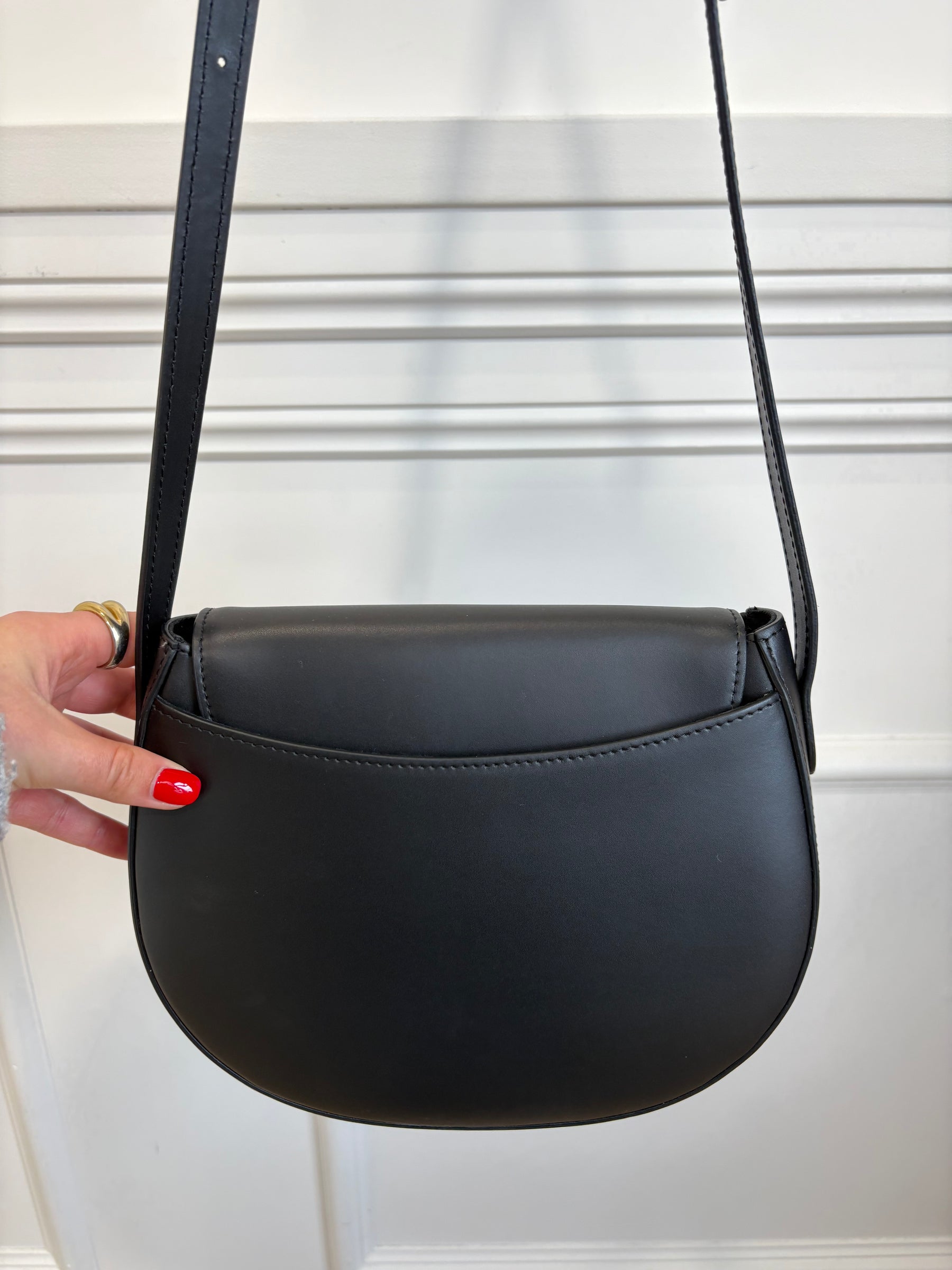 Little Liffner Black Leather Saddle Flap Bag