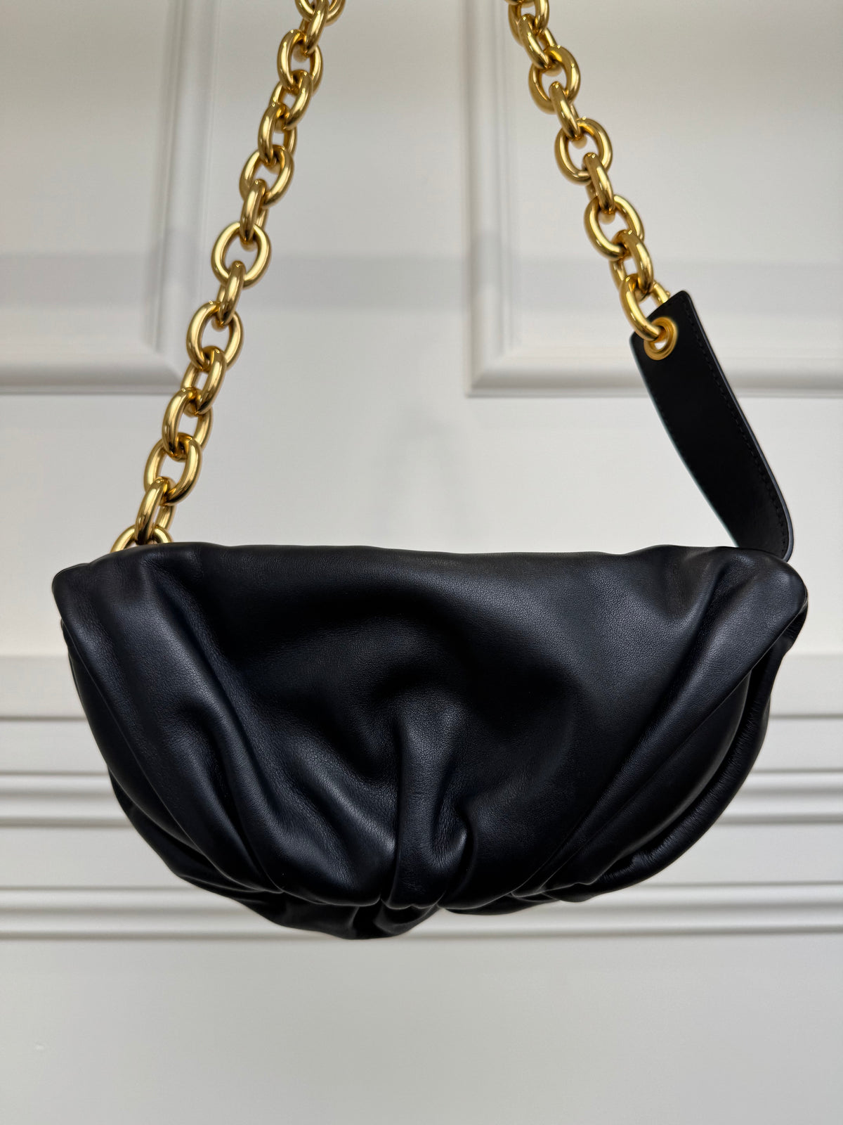 Bottega Veneta Black Leather Pouch Chain Belt Bag