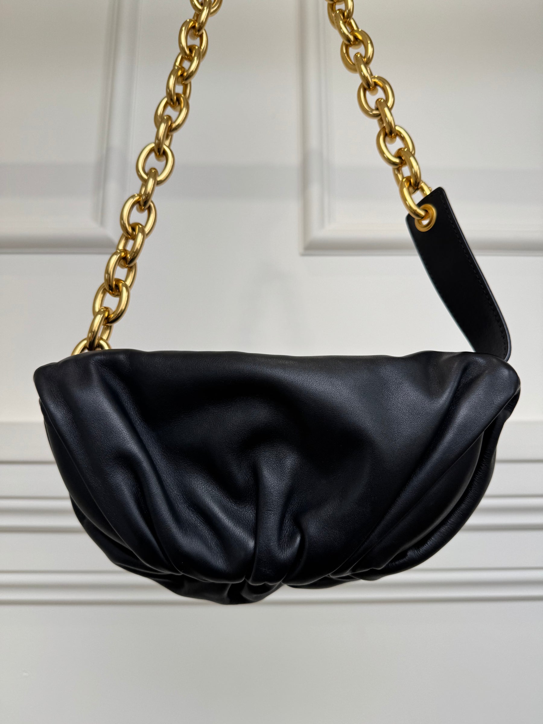 Bottega Veneta Black Leather Pouch Chain Belt Bag