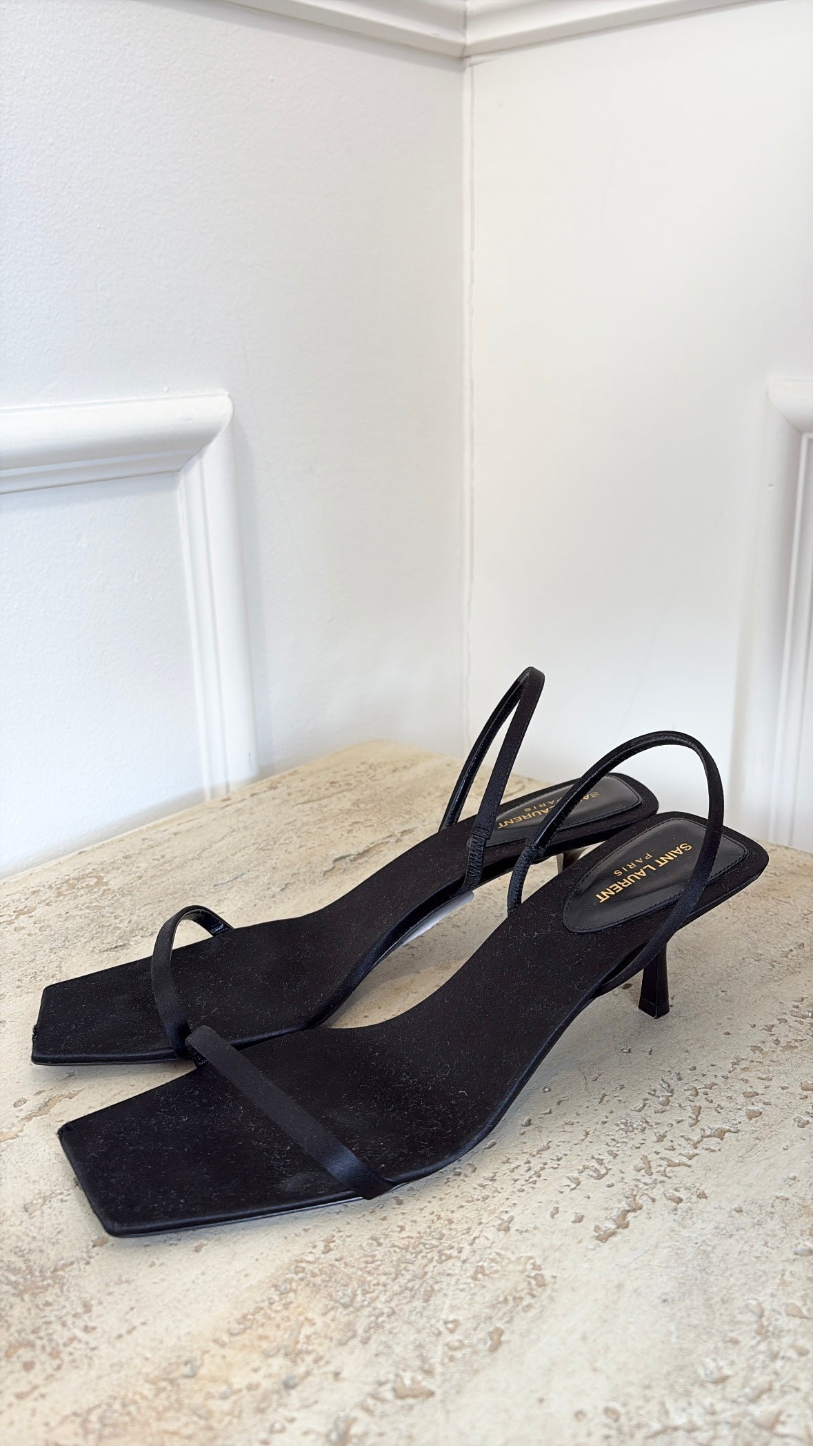 Saint Laurent Black Jaspe Satin Crêpe Sandals, 41