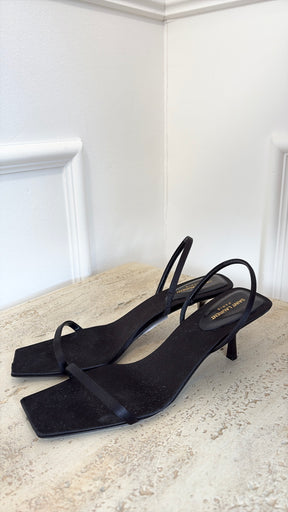 Saint Laurent Black Jaspe Satin Crêpe Sandals, 41