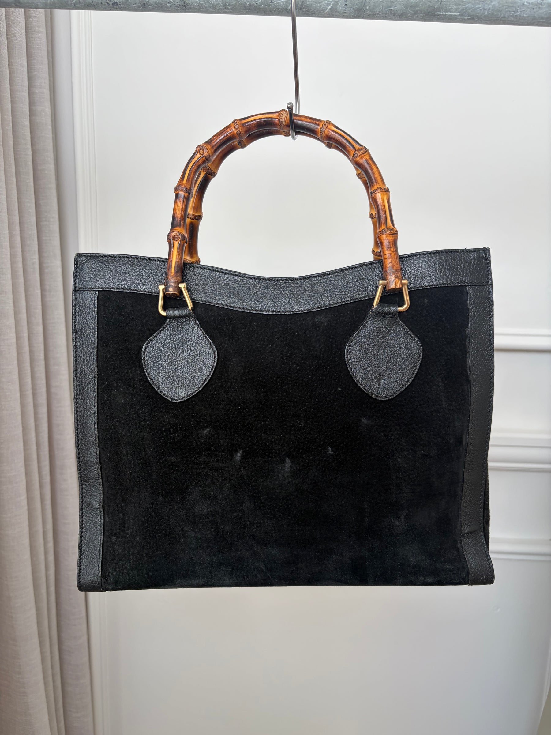 Gucci Black Suede and Leather Bamboo Diana Tote