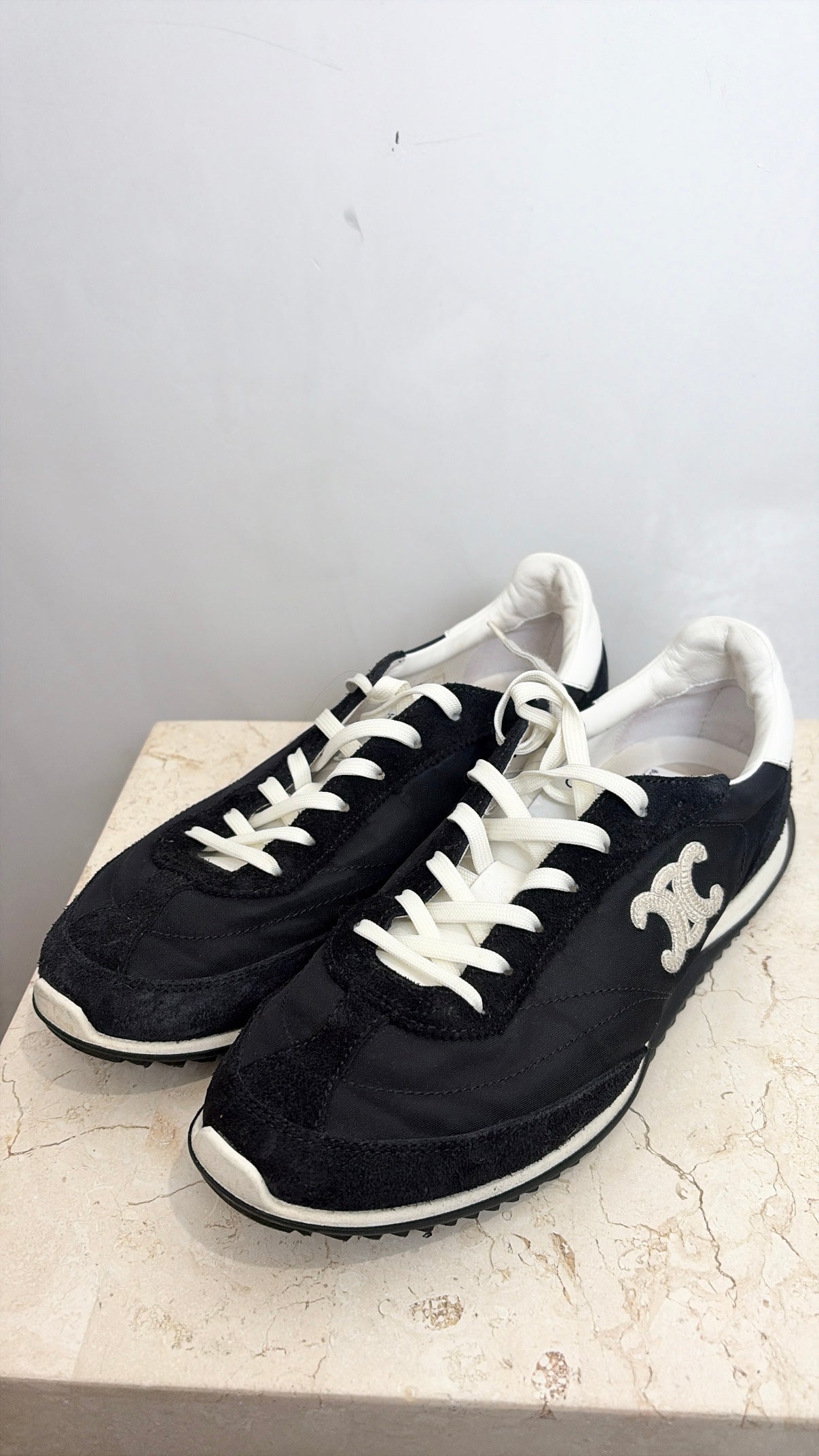 Celine Black and White Nylon and Suede Racer Sneaker, 37