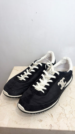Celine Black and White Nylon and Suede Racer Sneaker, 37