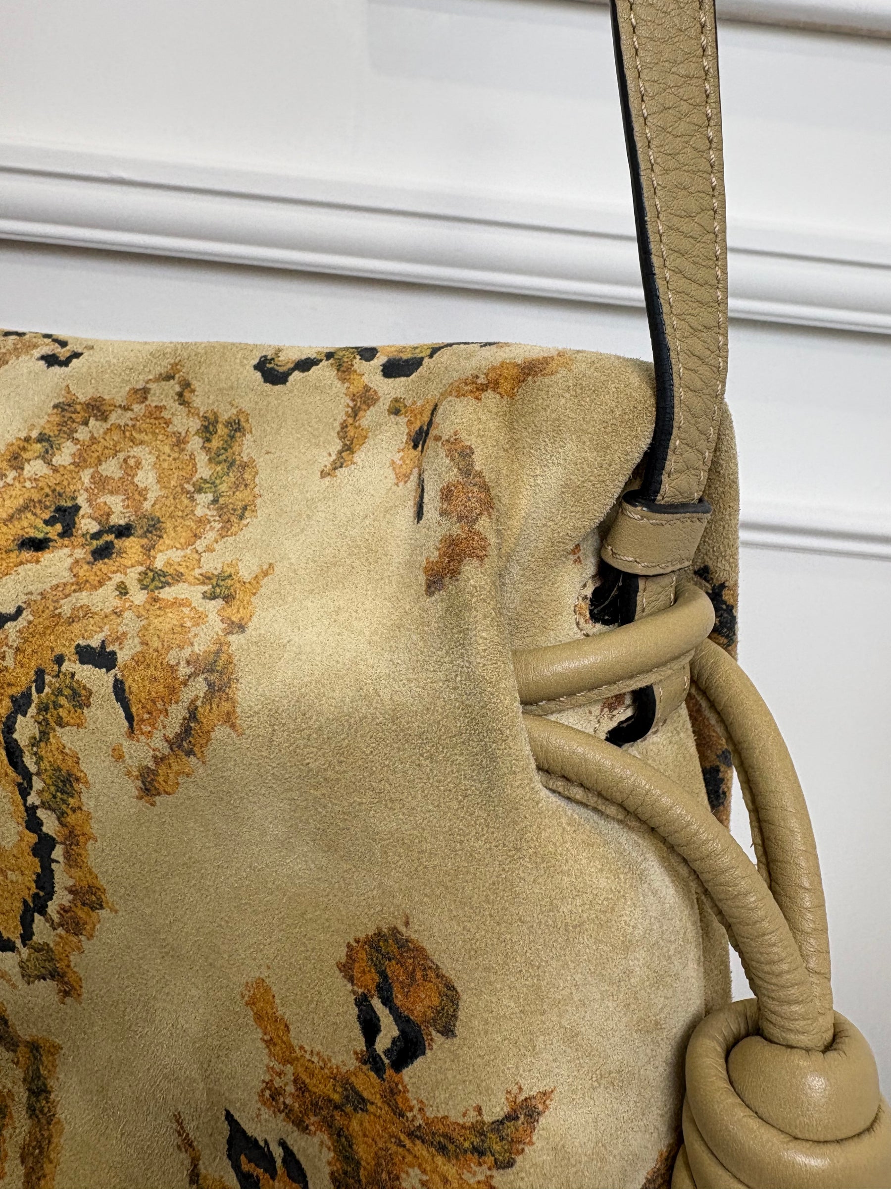 Loewe Tapestry Print Suede Fringed Flamenco Bag