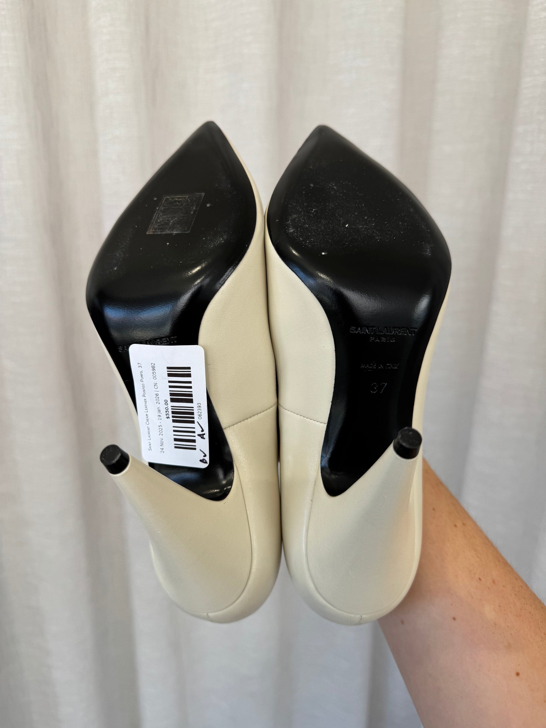 Saint Laurent Cream Leather Pointed Pumps, 37