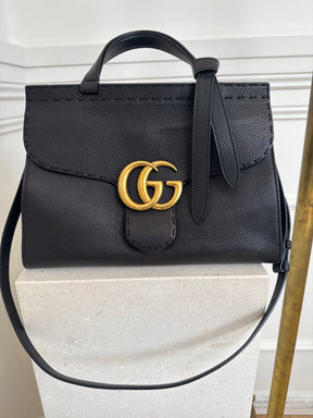Gucci GG Marmont  Small Top Handle Bag In Black Grain Leather