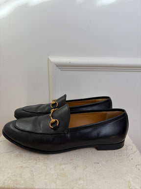 Gucci Black Leather Jordaan Loafer, 38