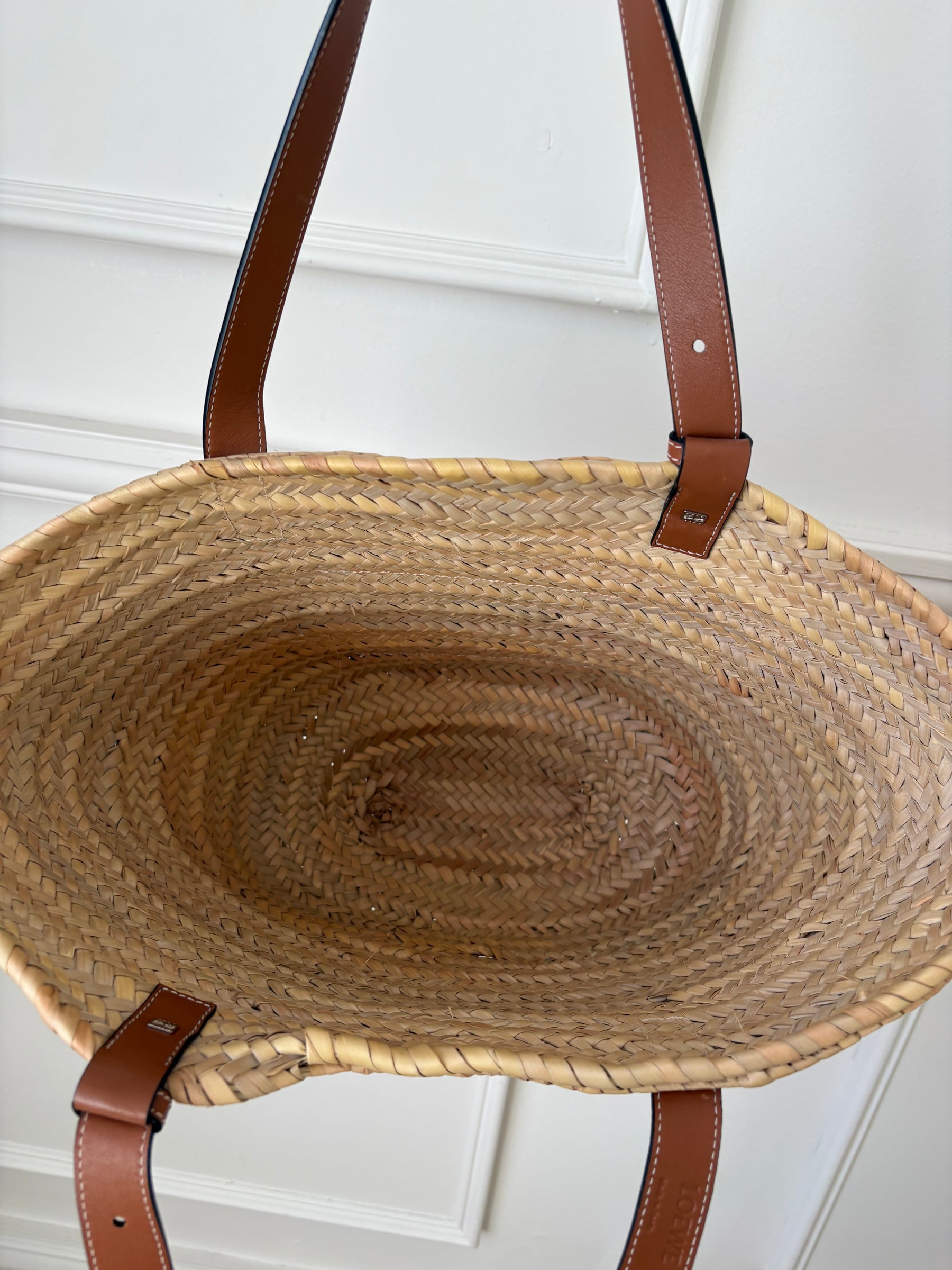 Loewe Raffia And Tan Leather Basket Bag Large