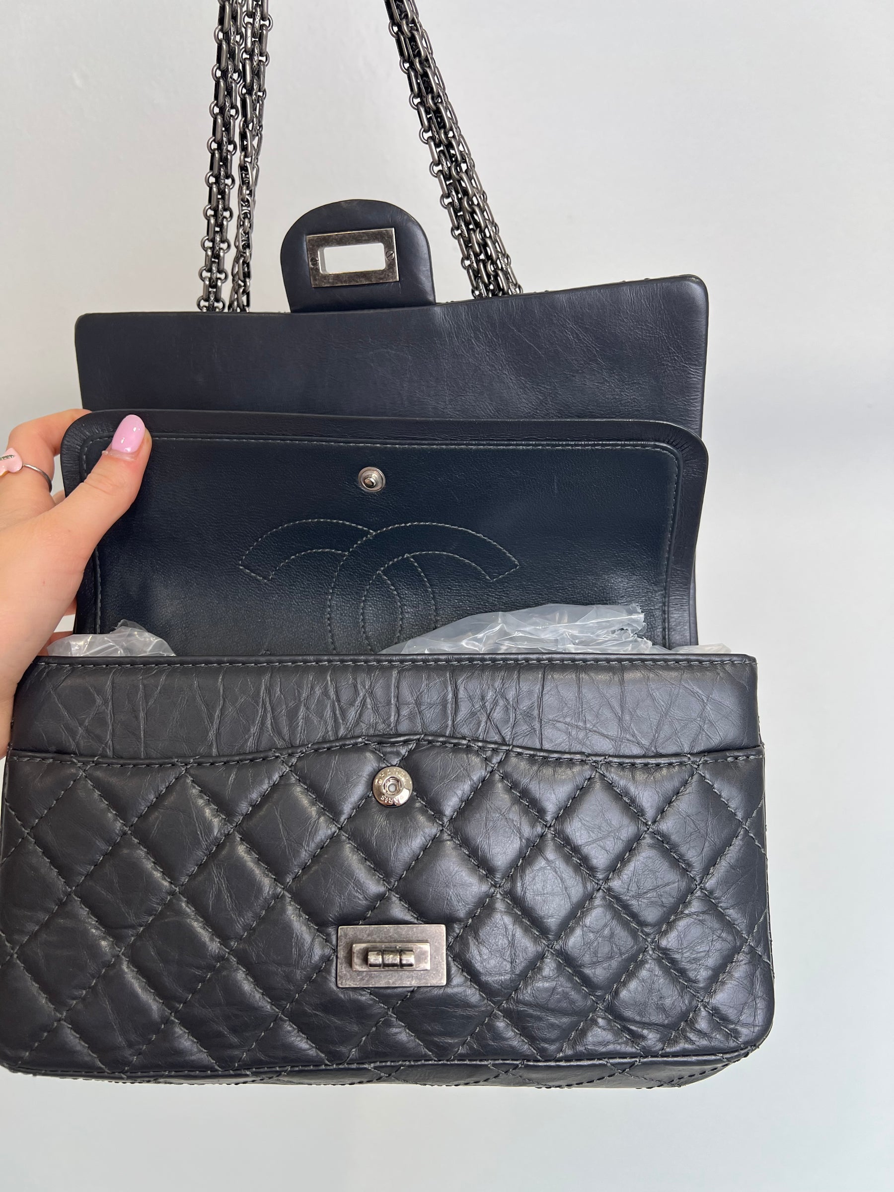 Chanel Dark Grey Lambskin Leather Small Reissue Flap Bag