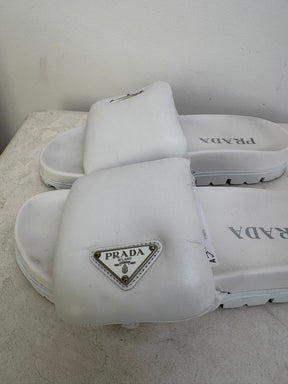 Prada White Padded Slides, 37.5